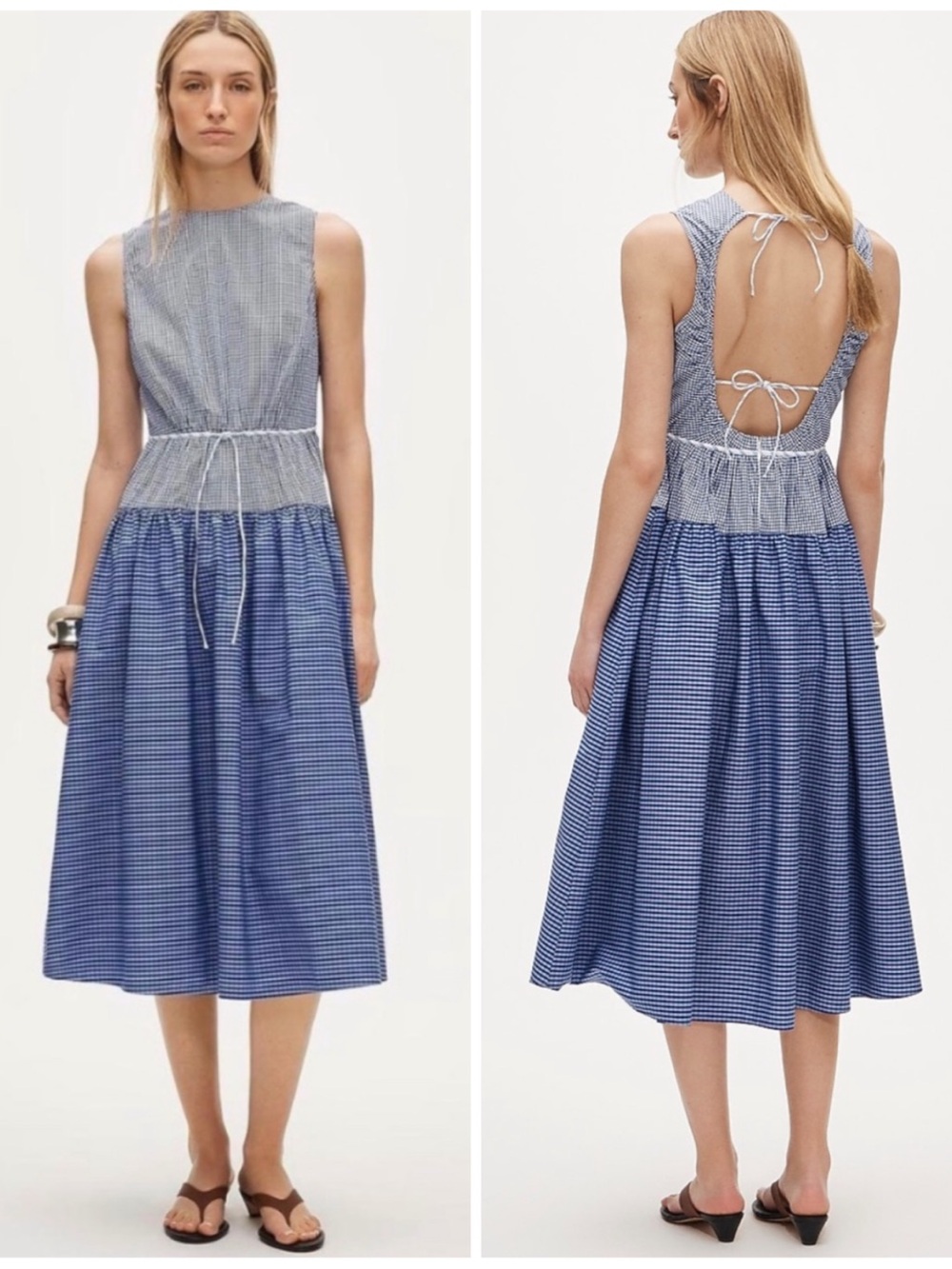 NWT J.Crew Open-Back Dress Mixed Gingham Print Blue Size 8 CV300